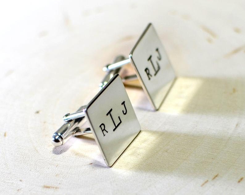 Monogrammed cuff links in sterling silver