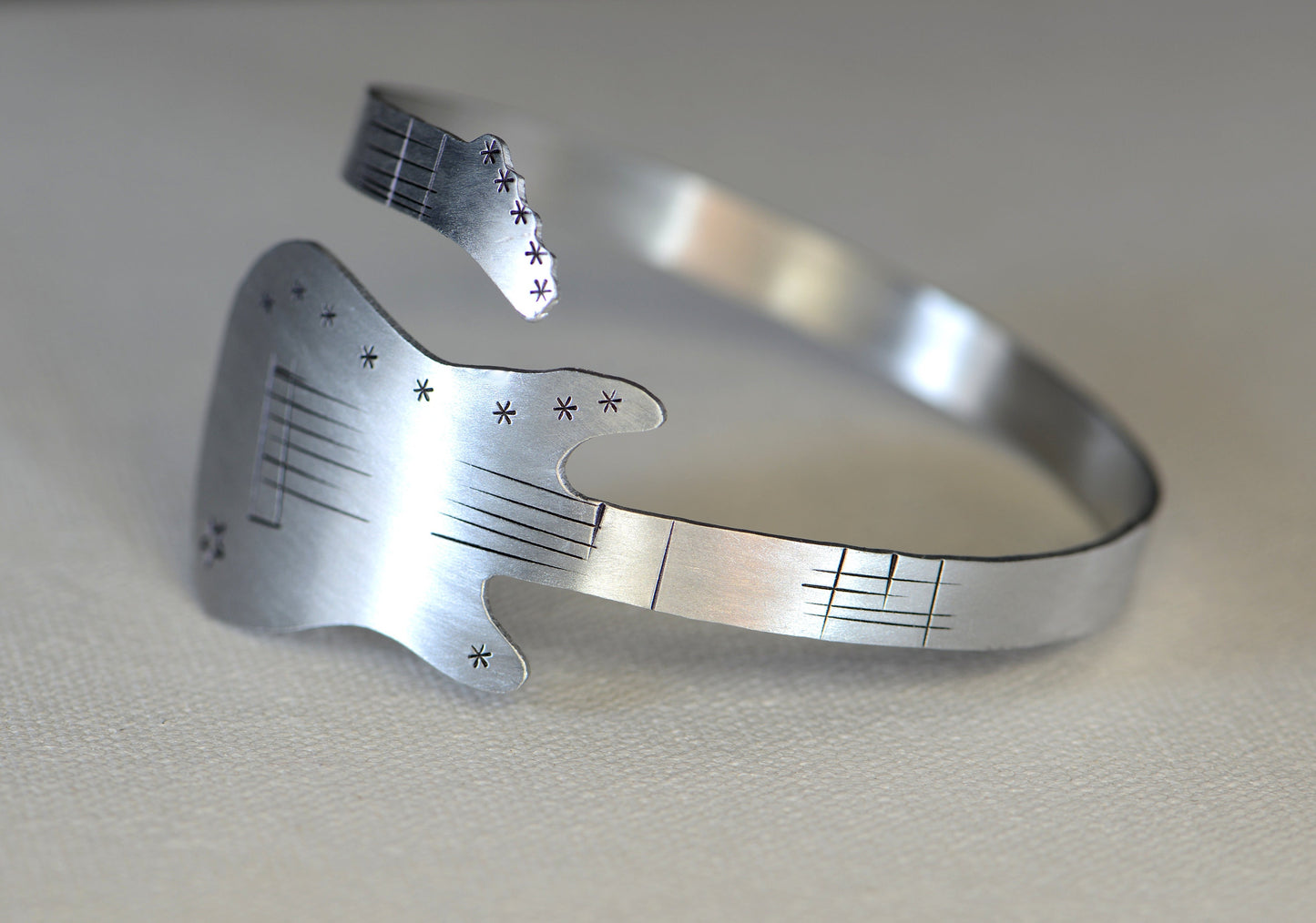 Guitar Bangle Bracelet in Aluminum or 925 Sterling Silver - Also available in copper metals