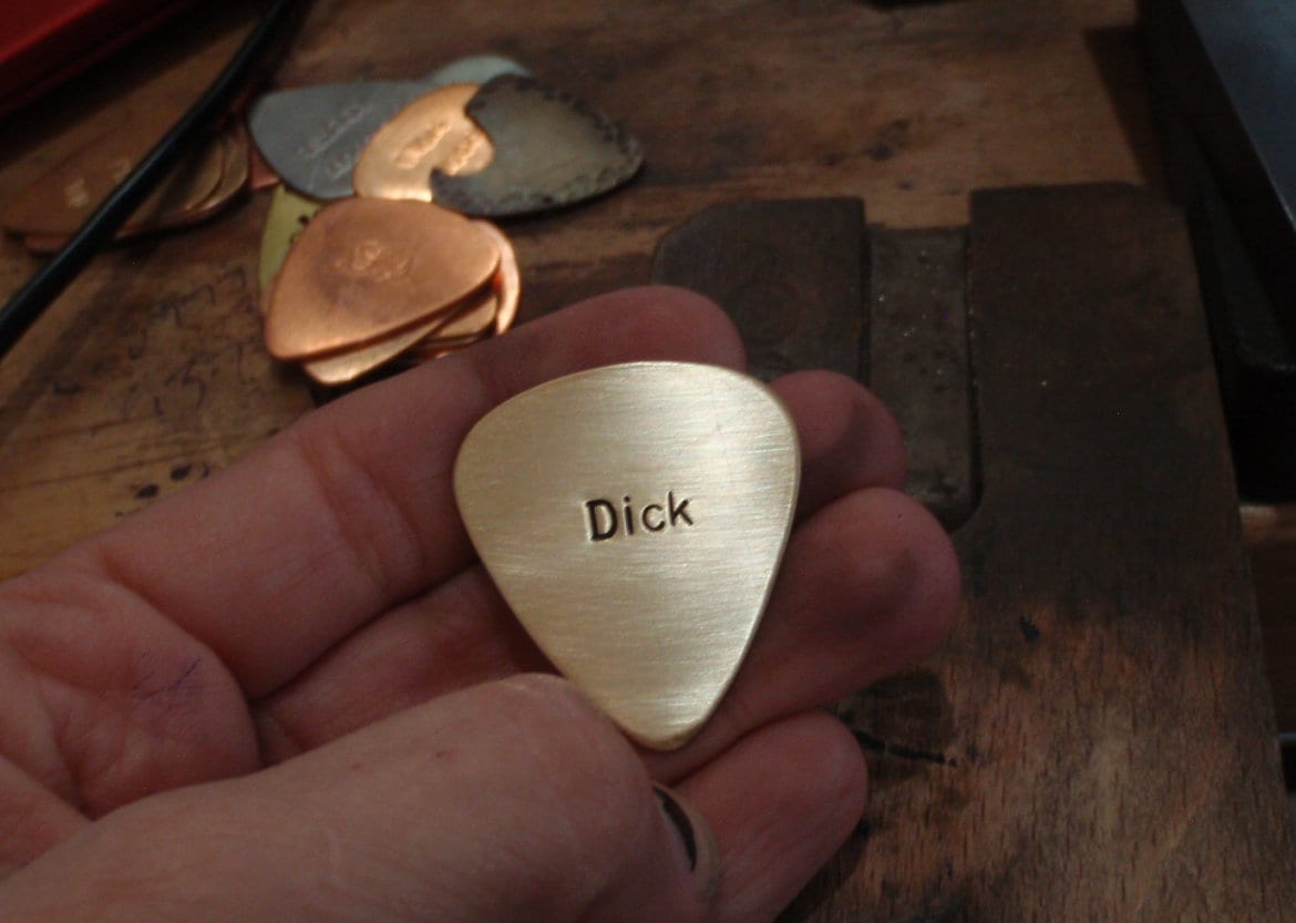Bronze guitar pick -  our famous dick pick -send someone a playable dick pick