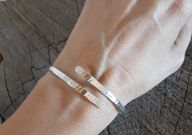 Sterling silver dainty bangle hammered and adjustable