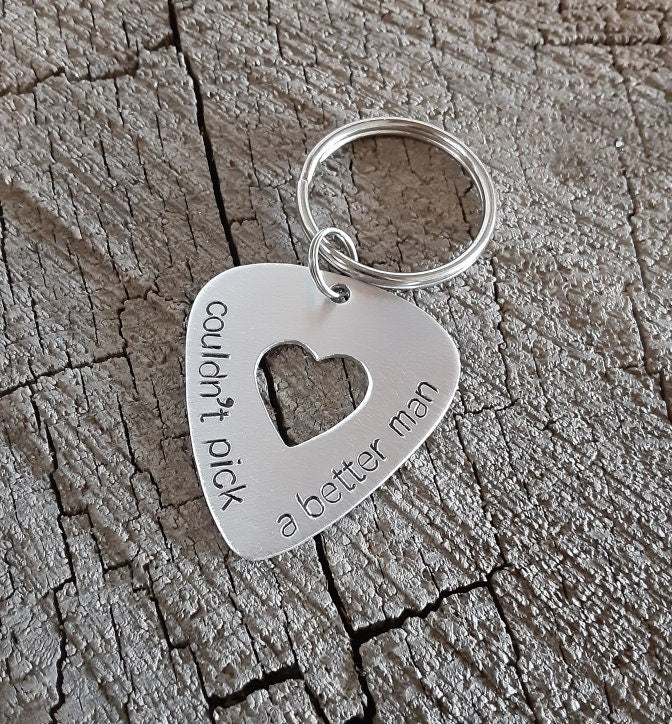 Playable aluminum guitar pick key chain