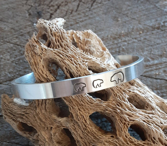 Sterling silver mama bear and cubs cuff bracelet