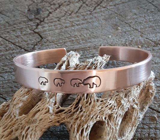 Mama bear and baby bears copper cuff bracelet