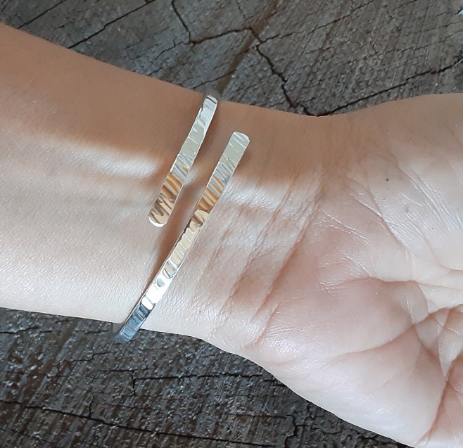 Sterling silver dainty bangle hammered and adjustable