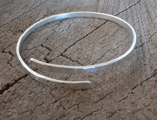 Sterling silver dainty bangle hammered and adjustable