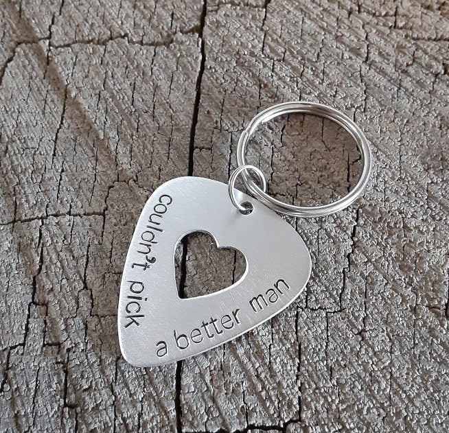 Playable aluminum guitar pick key chain
