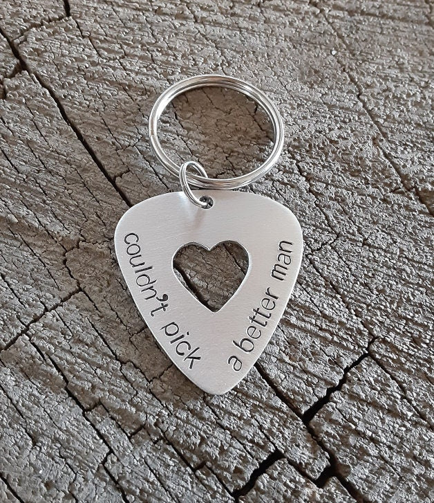 Playable aluminum guitar pick key chain