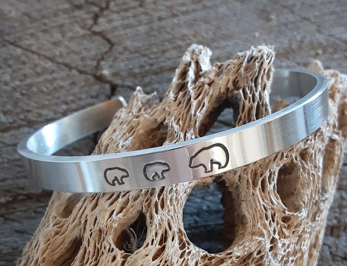 Sterling silver mama bear and cubs cuff bracelet