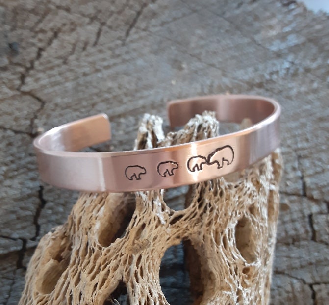 Mama bear and baby bears copper cuff bracelet