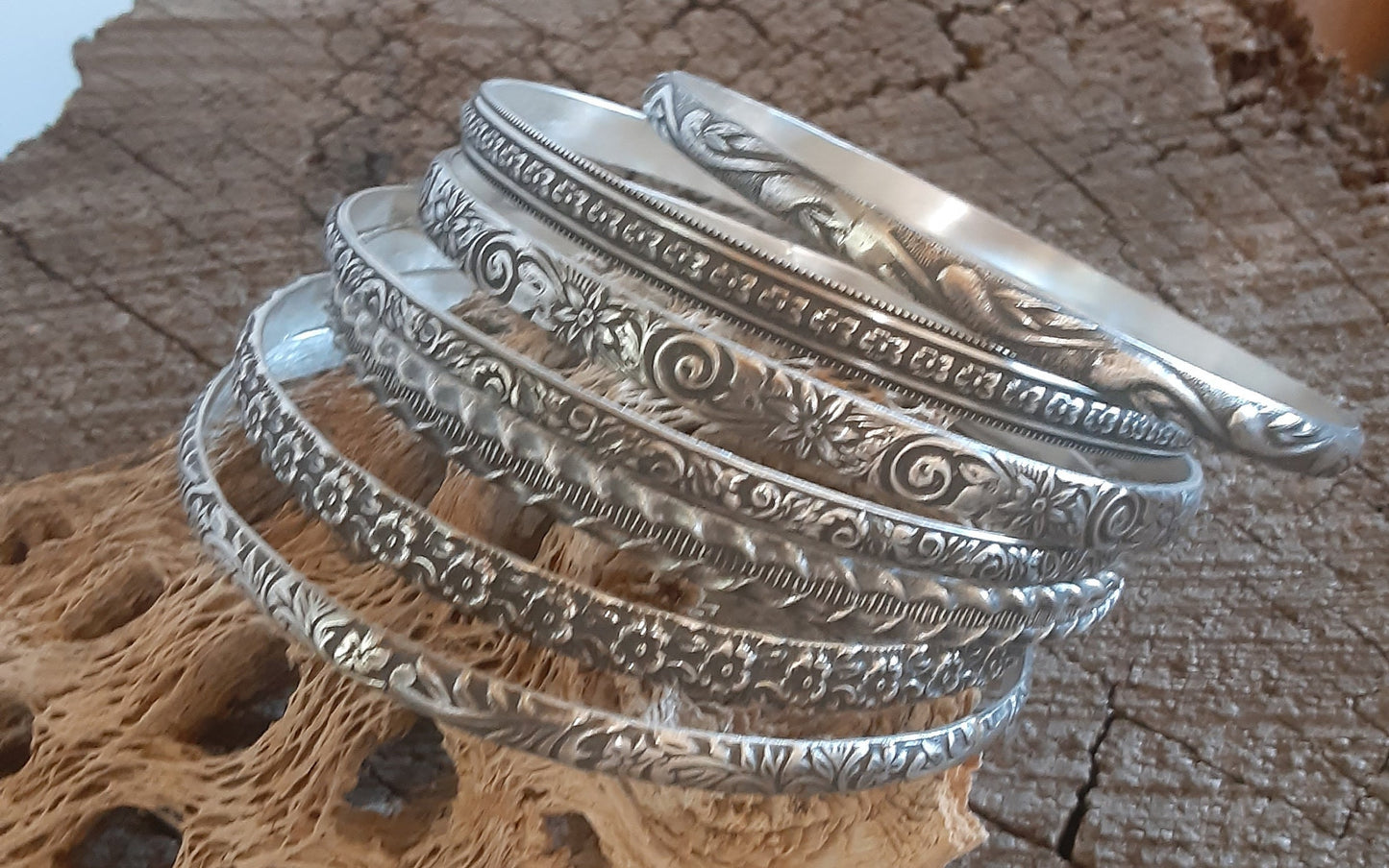 Bangle set of 7 different bangles in sterling silver - choose your size and quantity
