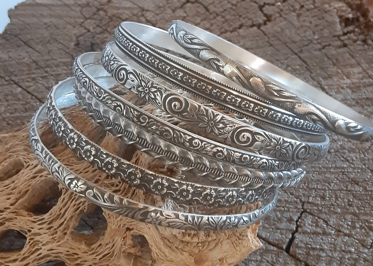 Bangle set of 7 different bangles in sterling silver - choose your size and quantity