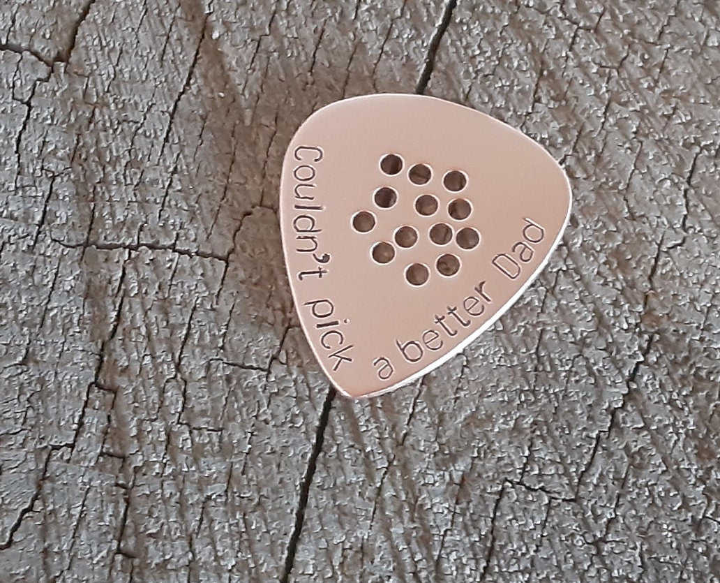 Copper guitar pick for dad with hole design for grip