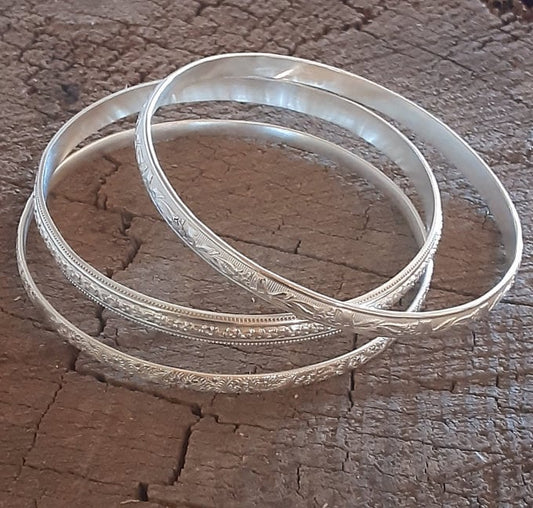 3 piece sterling silver bangle set with high polish no patinas for extra shine