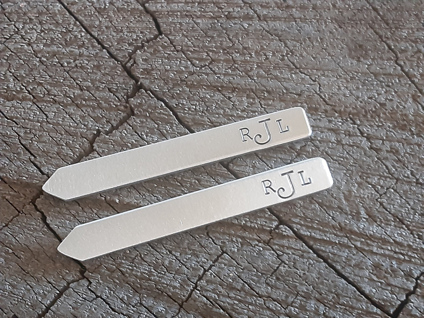 Collar stays with monograms and initials or choice of personalizations