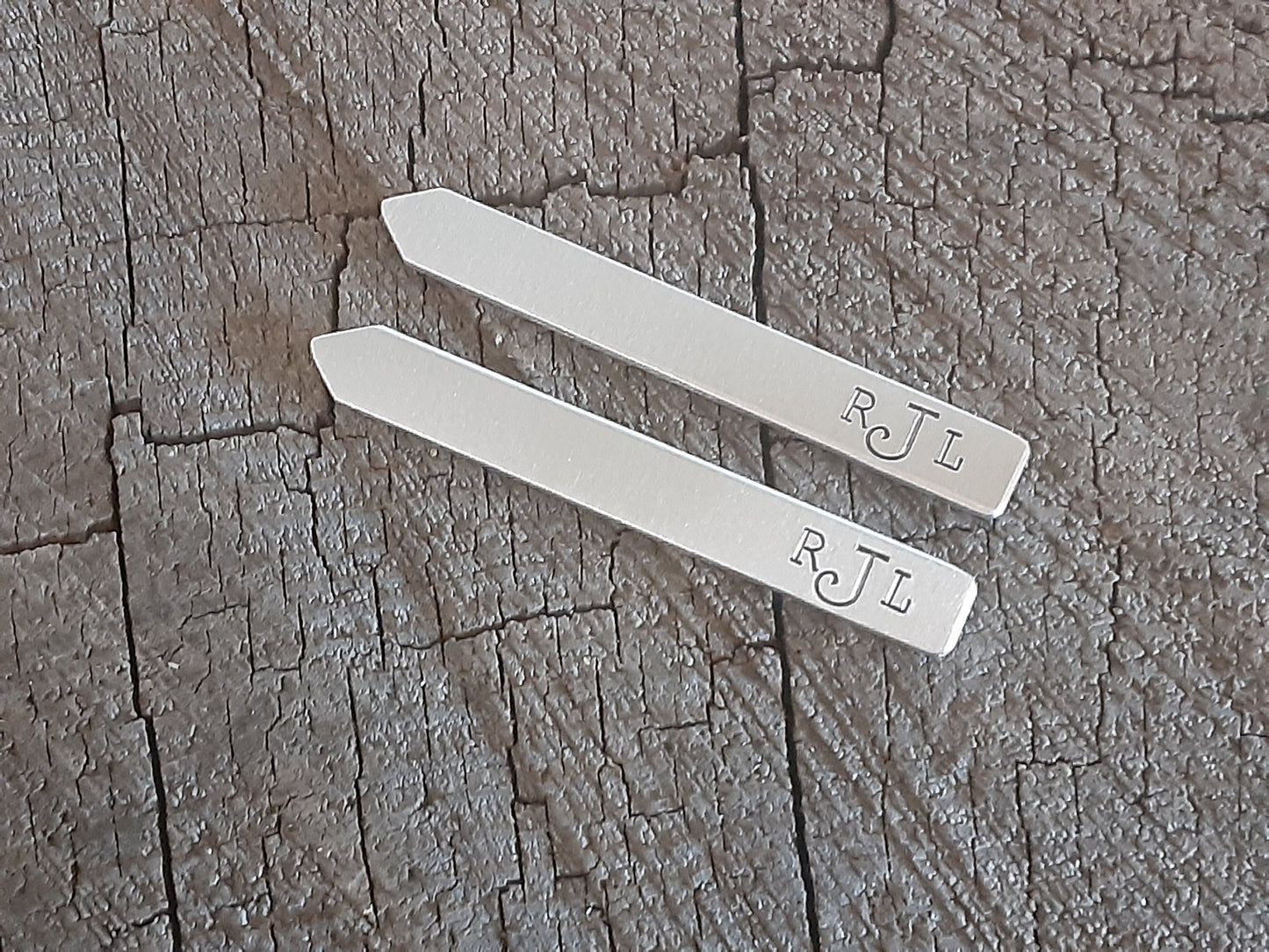 Collar stays with monograms and initials or choice of personalizations
