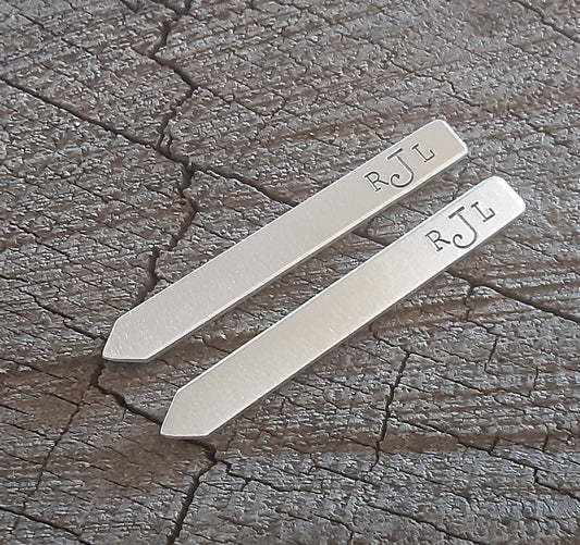 Collar stays with monograms and initials or choice of personalizations