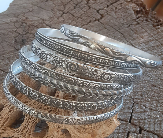Bangle set of 7 different bangles in sterling silver - choose your size and quantity