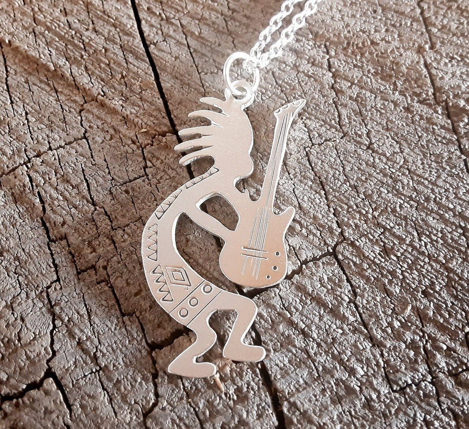 Sterling silver kokopelli necklace with guitar