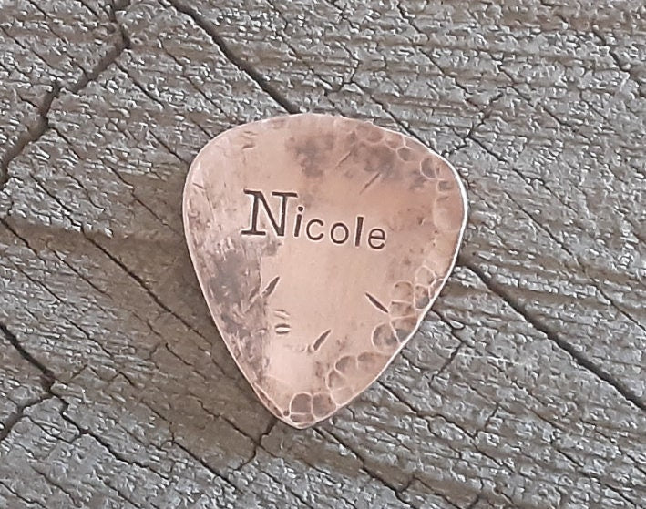 distressed copper guitar pick hammered and rustic finish - playable and custom