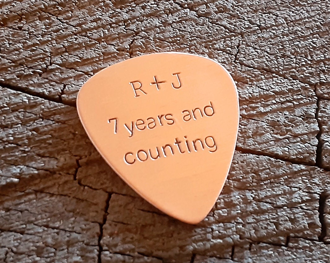 Playable copper guitar pick with your initials and message