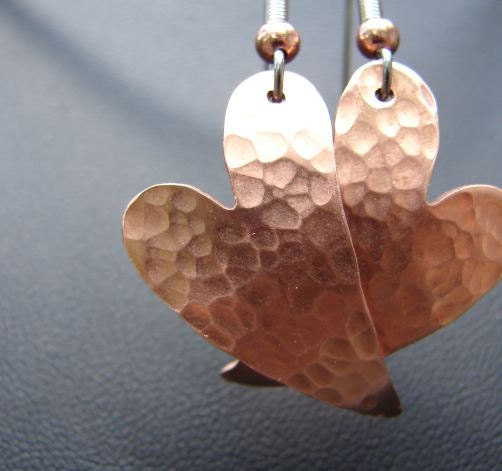 Heart Shaped Hammered Copper Dangle Earrings for Love