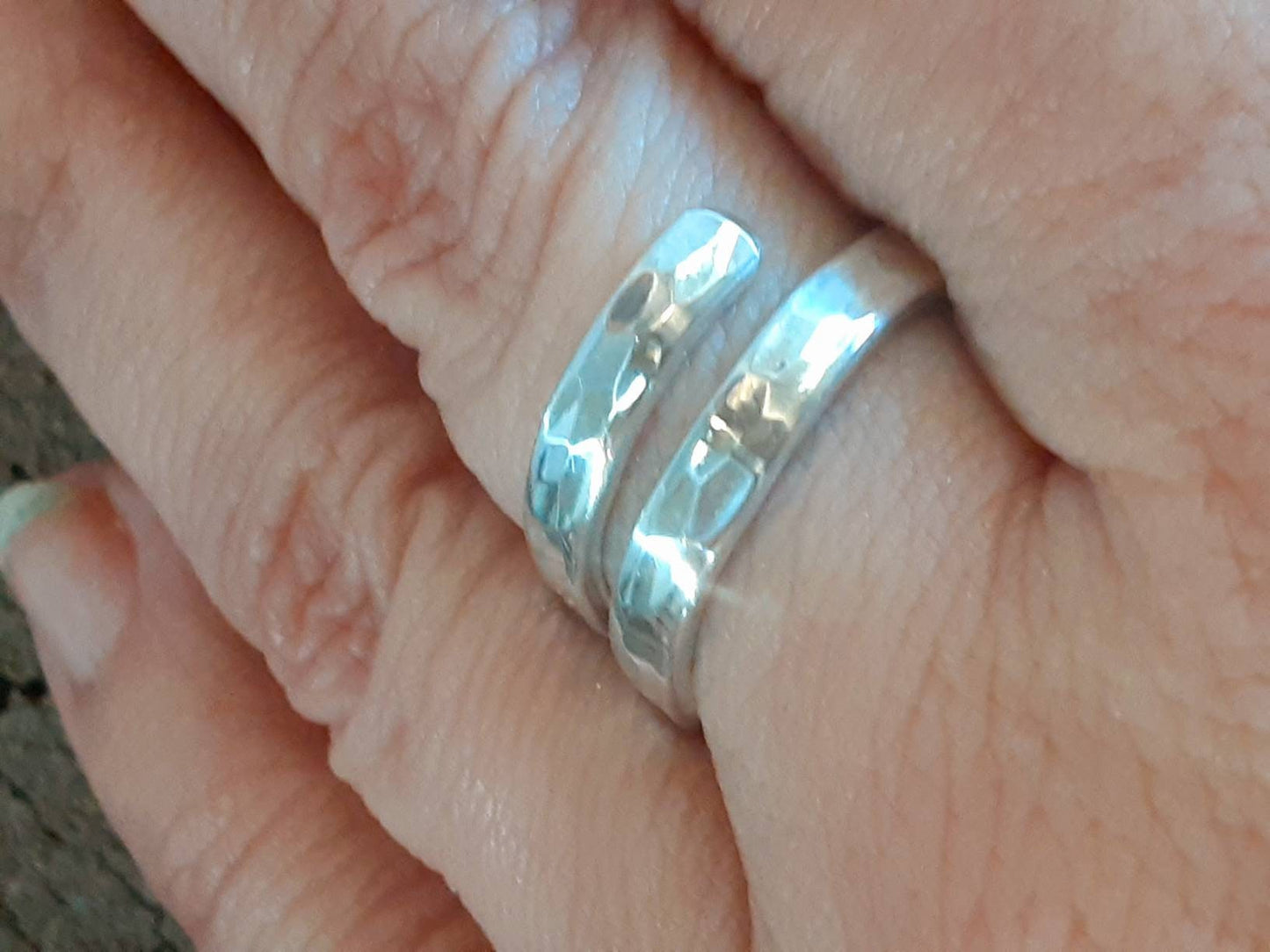 Bypass wrap style sterling silver ring with hammered finish and  polish - choose your ring size
