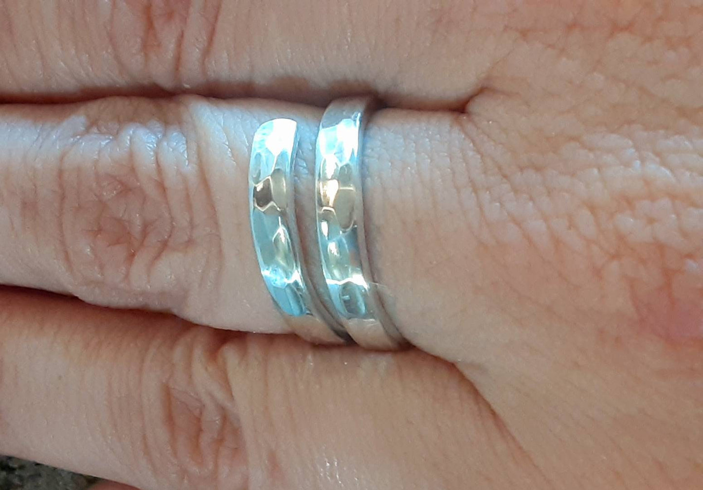 Bypass wrap style sterling silver ring with hammered finish and  polish - choose your ring size