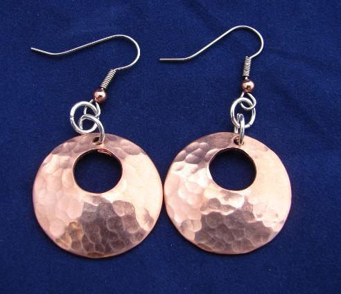 Hammered Copper Earrings with Round Window