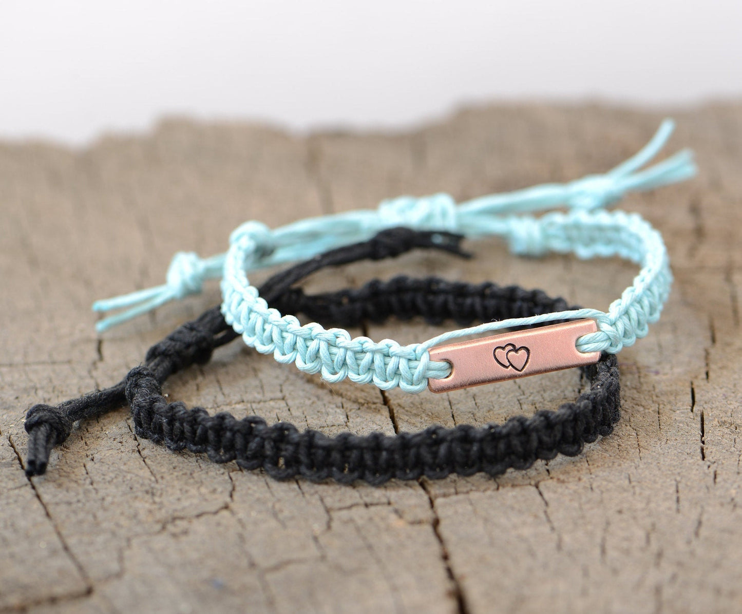 Hemp couples bracelets with heart components