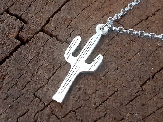 dainty sterling silver saguaro cactus charm necklace - cactus garden - cactus lover gift