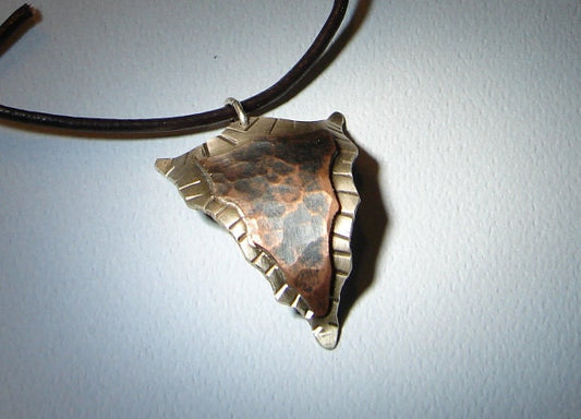 Hammered Copper on Sterling Silver Arrowhead pendant
