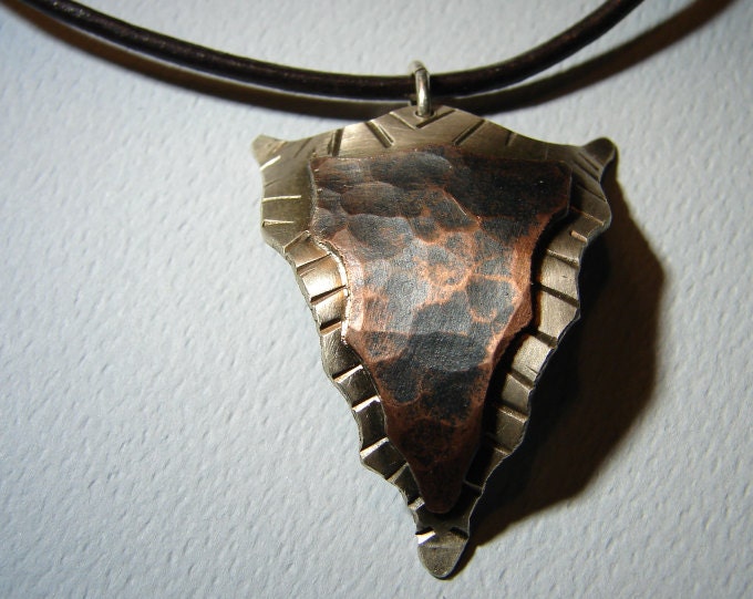 Hammered copper on sterling silver arrowhead necklace