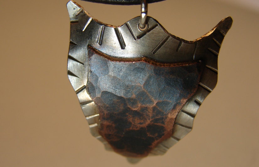 Hammered copper on sterling silver arrowhead necklace