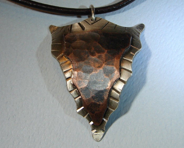 Hammered copper on sterling silver arrowhead necklace