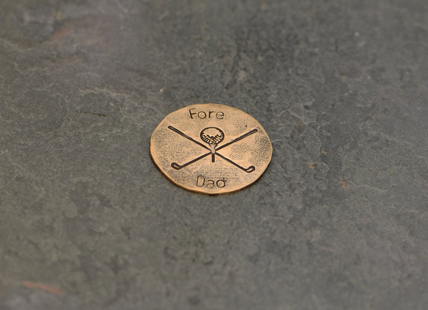 Fore Dad Bronze Golf Ball Marker with Rustic Tee Design for Dads and Father’s Day
