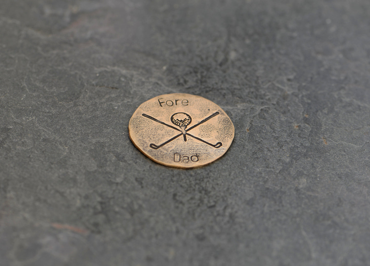 Fore Dad Bronze Golf Ball Marker with Rustic Tee Design for Dads and Father’s Day