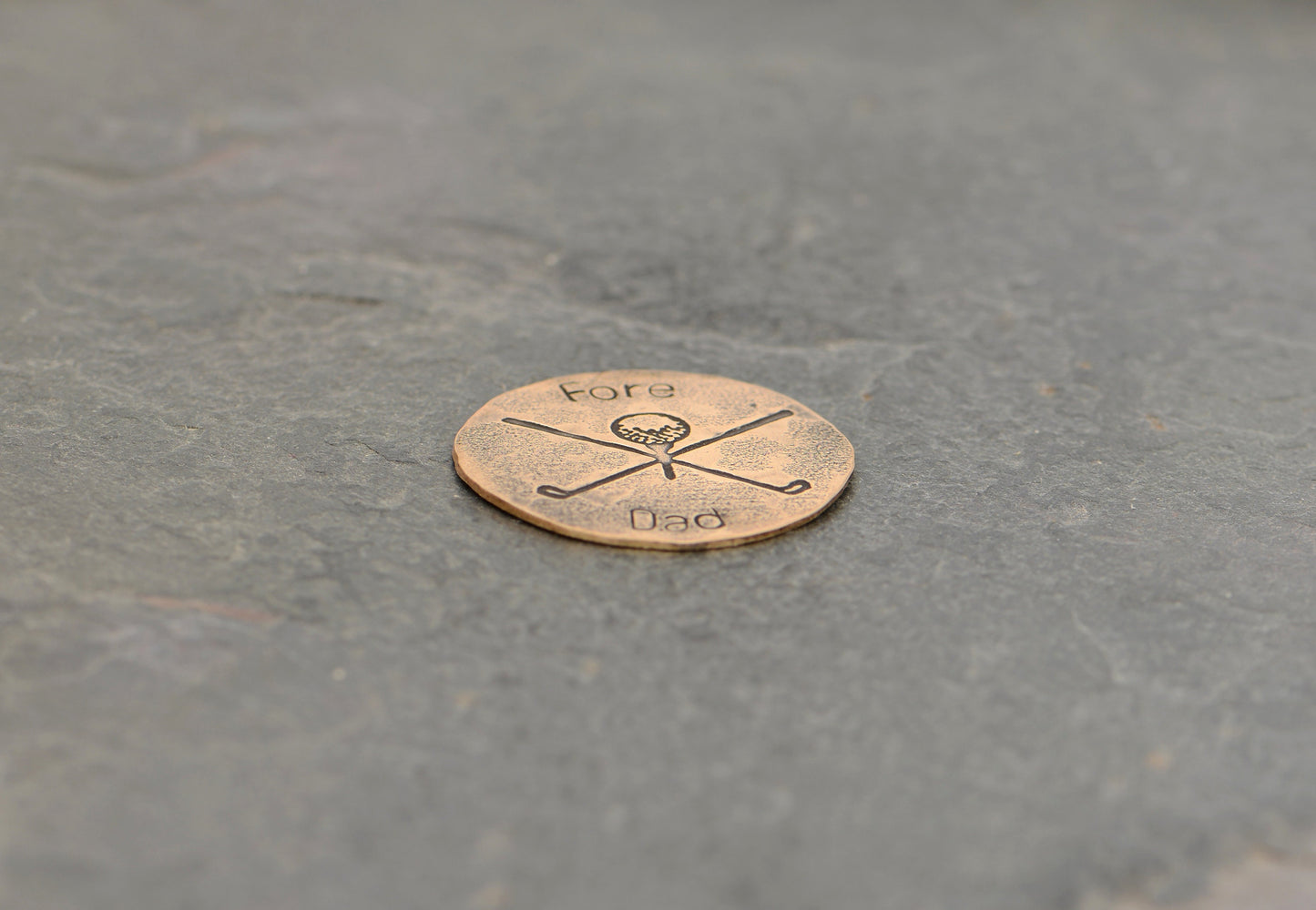 Fore Dad Bronze Golf Ball Marker with Rustic Tee Design for Dads and Father’s Day