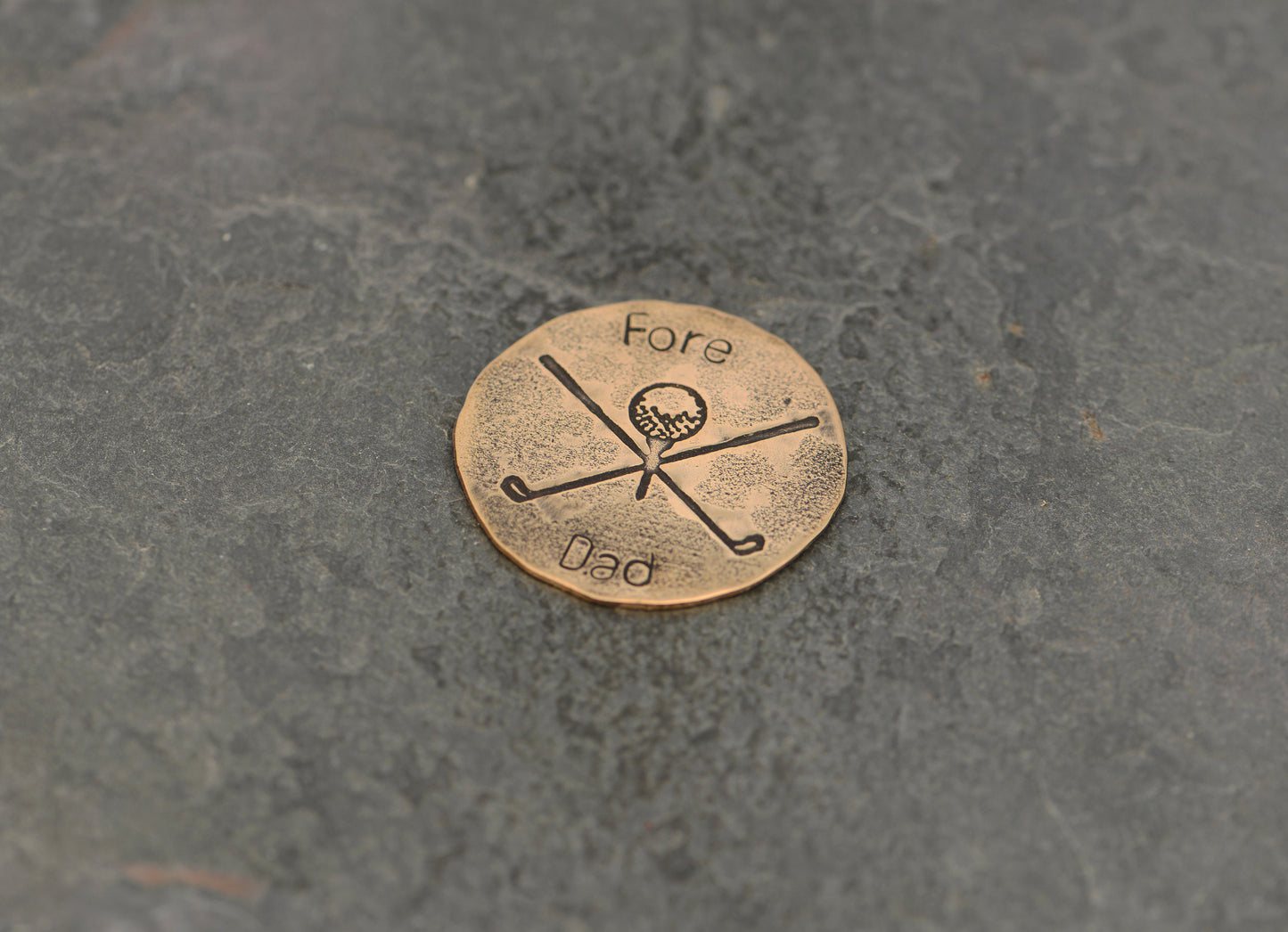 Fore Dad Bronze Golf Ball Marker with Rustic Tee Design for Dads and Father’s Day