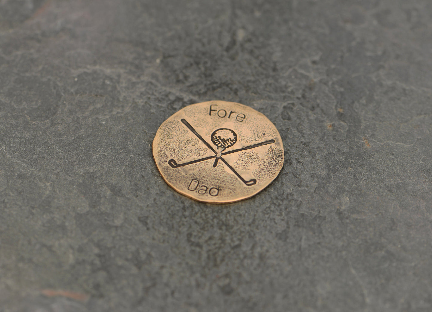 Fore Dad Bronze Golf Ball Marker with Rustic Tee Design for Dads and Father’s Day