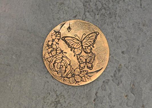 Artisan Butterfly and Floral Copper Golf Ball Marker
