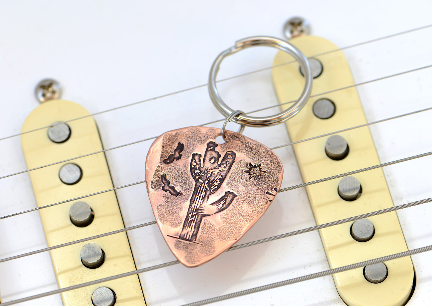 Cactus on Guitar Pick Keychain in Copper