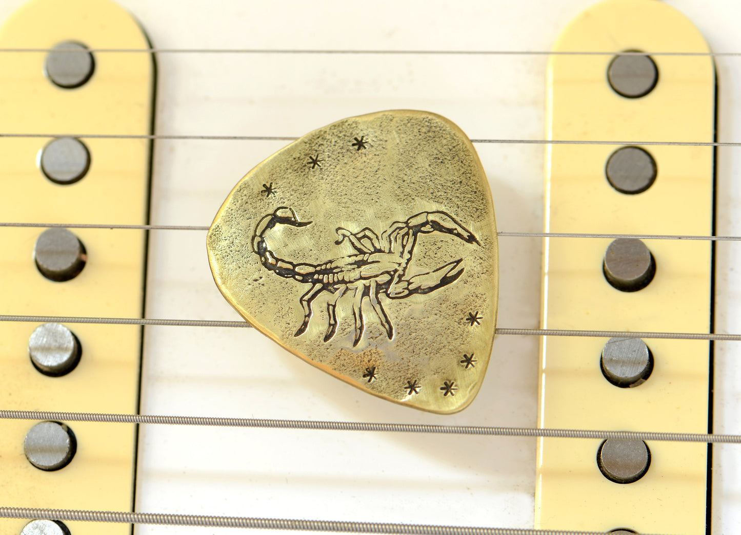 Brass Scorpion Artisan Guitar Pick Limited Edition with Handmade Custom Scorpion Imprint Design - NicisPicks Original - collectible