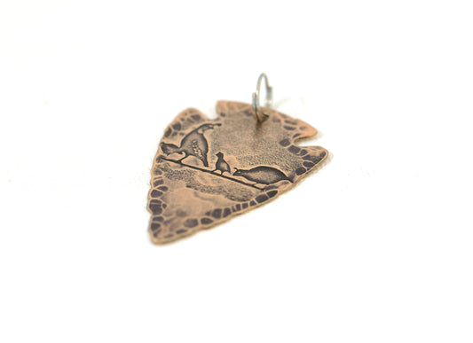 Bronze arrowhead with desert quail theme necklace