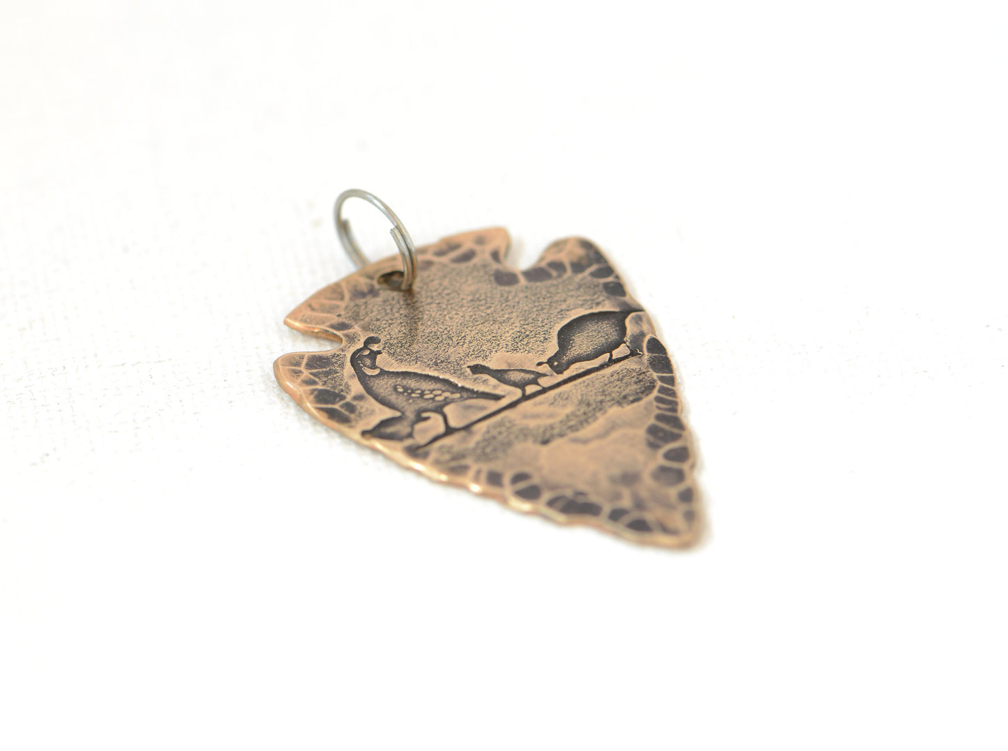 Bronze arrowhead with desert quail theme necklace