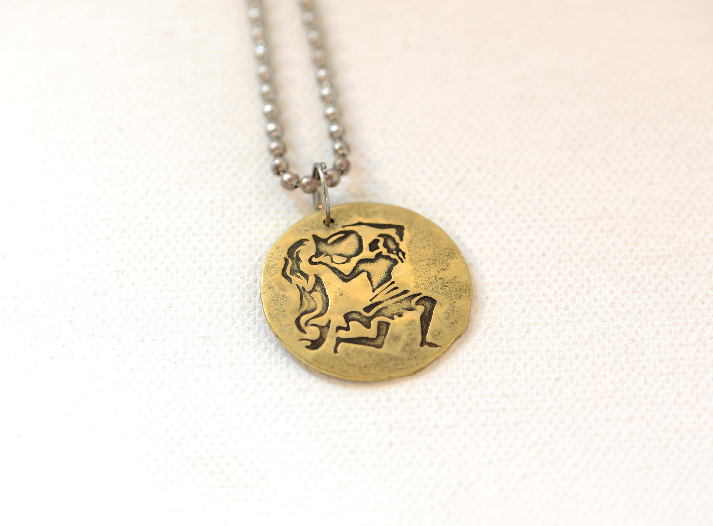 Aquarius Necklace on Brass Disc – Personalized Zodiac and Astrology Charm Series