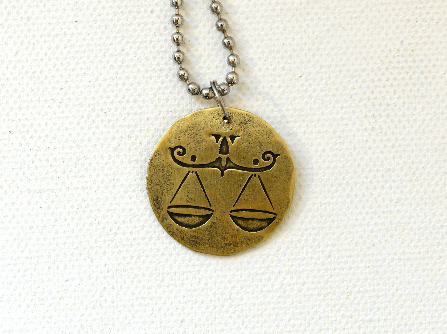 Libra Zodiac Brass Disc Necklace
