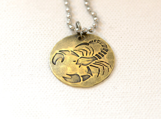 Scorpio Zodiac Sign Brass Disc Necklace