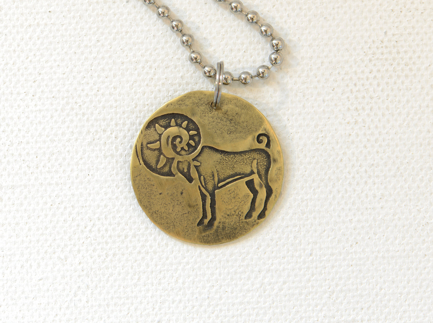 Capricorn Zodiac Brass Disc Necklace