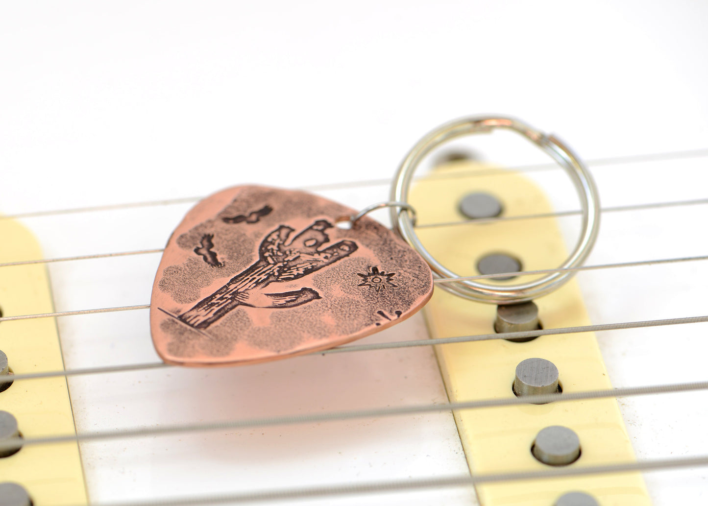 Cactus on Guitar Pick Keychain in Copper