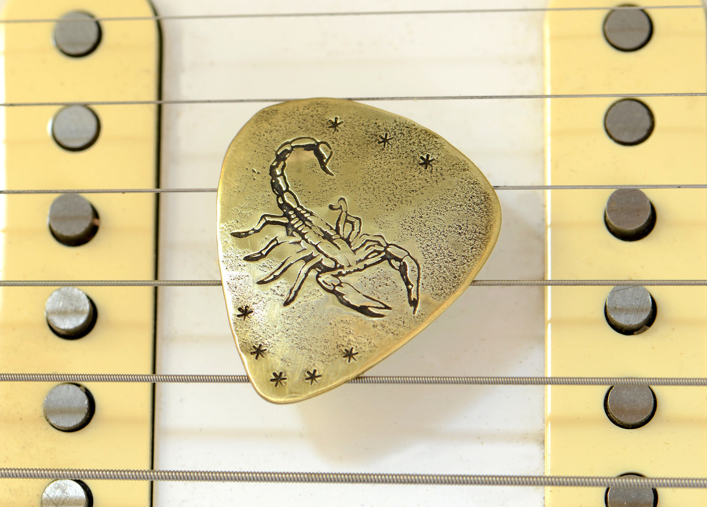 Brass Scorpion Artisan Guitar Pick Limited Edition with Handmade Custom Scorpion Imprint Design - NicisPicks Original - collectible